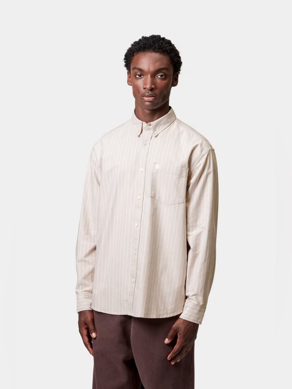 NWT- Carhartt L/S Cassel Shirt, Cassel Stripe, Peanut / White, size Medium